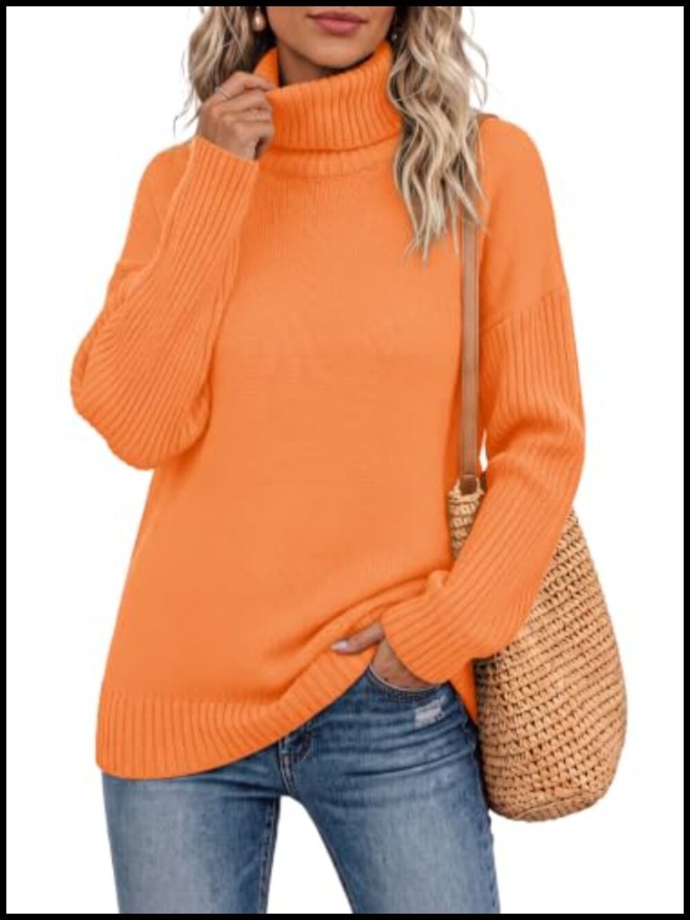 Chunky Oversized Turtleneck Pullover Sweater - 100% Acrylic Long Sleeve
